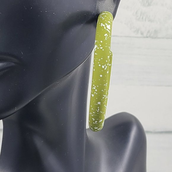 2" White Splatter Paint Olive Green Matte Hoop Earrings - Picture 9 of 11